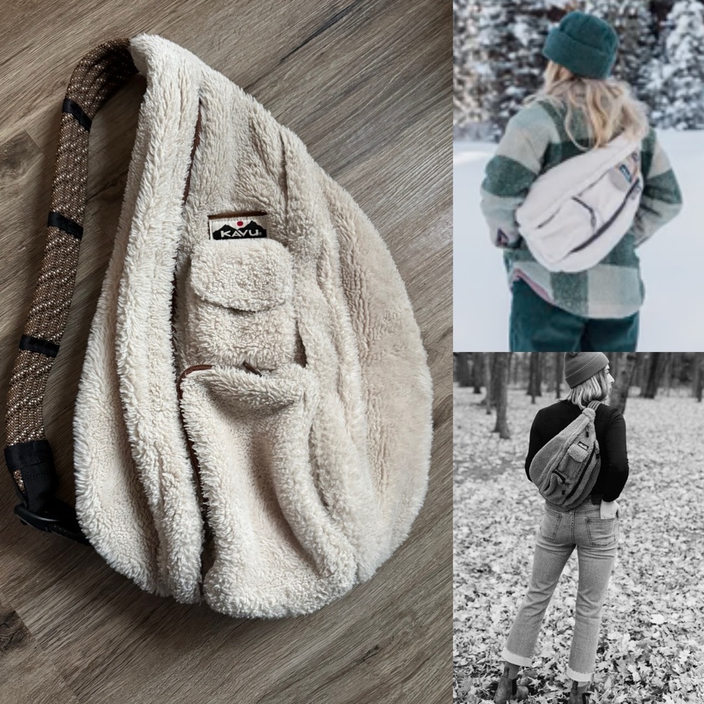 KAVU original Sherpa fuzz snug Cream Sling Bag